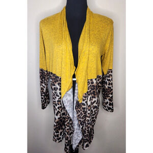Grateful Hearts Cascade Cardigan Women's Small two tone leopard & yellow Soft
